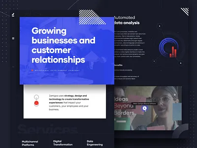 New branded home landing page design abstract icons dark landing page inspiration integrations interaction animation landing page landing page ui menubar motion graphic new brand page transition rebranding uiux user experience user interface video player visual identity web development web layout webdesign
