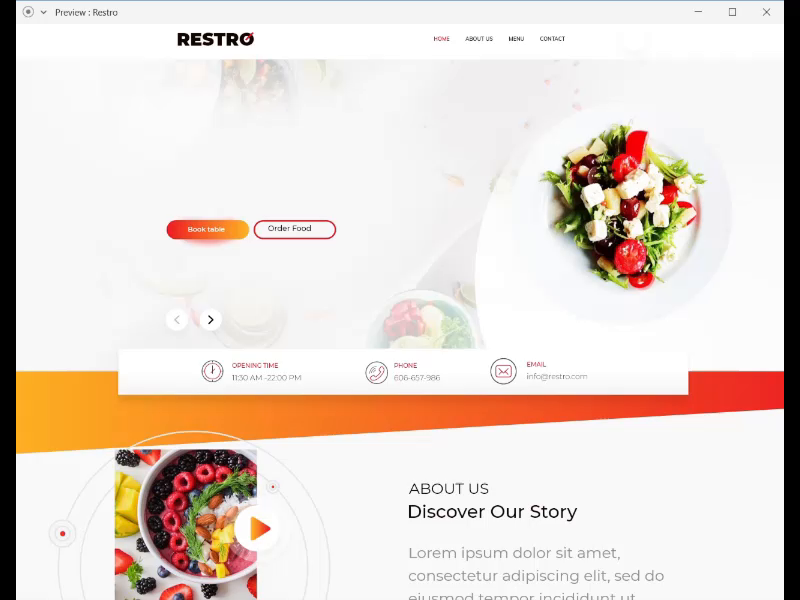 Example of Restaurant Landing Page Prototype