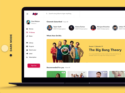 Video Streaming Web Application dark ui dribble light live live stream menu movie tv user video watch young youtube
