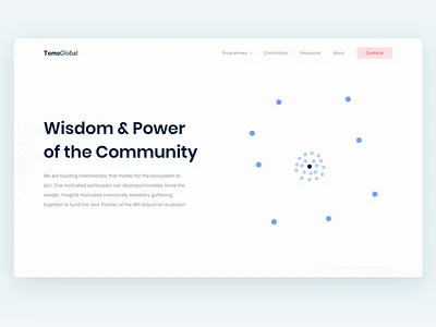 TomoGlobal Landing Page abstract illustration blockchain website content delivery grid layout illustration animation light interface minimal clean design particles platform design uiux webdesign