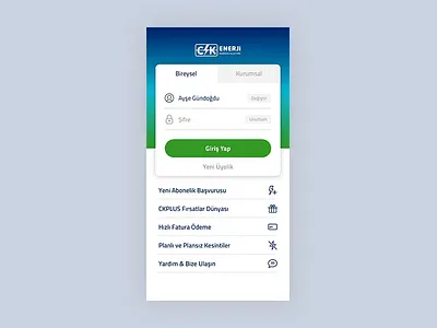 CK Enerji - Login app ck enerji login login form mobile mobile app ui ux