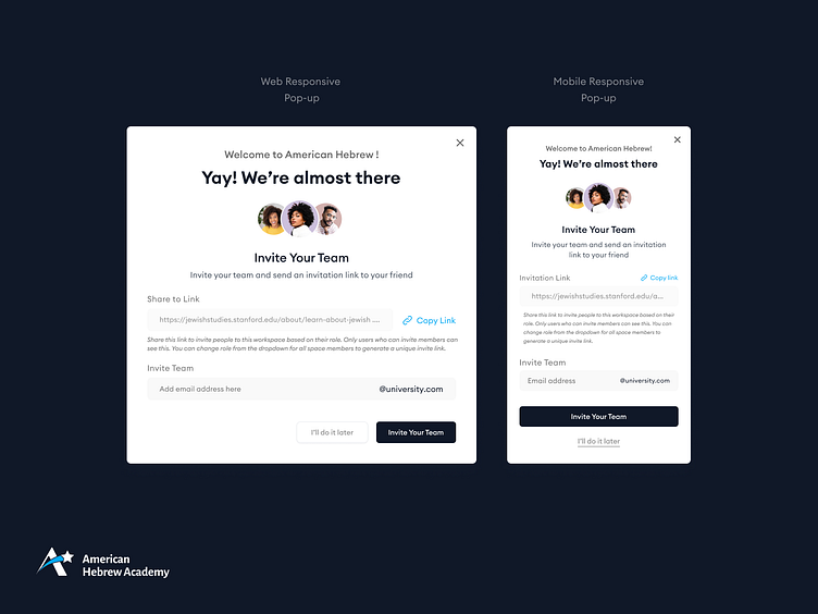 American Hebrew - Invite team Popup UI by Bhavik Narigara on Dribbble