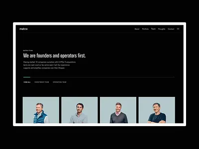 2016 Matrix Partners redesign—Team grid motion study 3d animation branding card hover interaction layout motion team typography ui vc