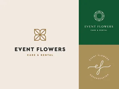 Event Flowers Logo beige branding clean event flower flowers geometry gif gold green hello identity mark minimal plant plants rent type typography