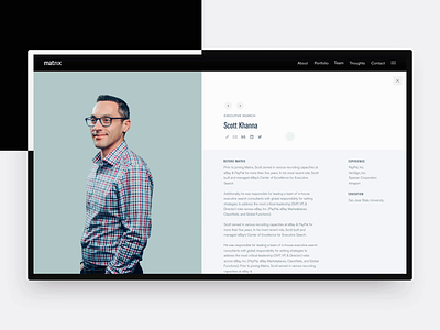 2016 Matrix Partners redesign—Team profile motion study animation carousel interaction layout matrix motion pagination profile team typography ui vc