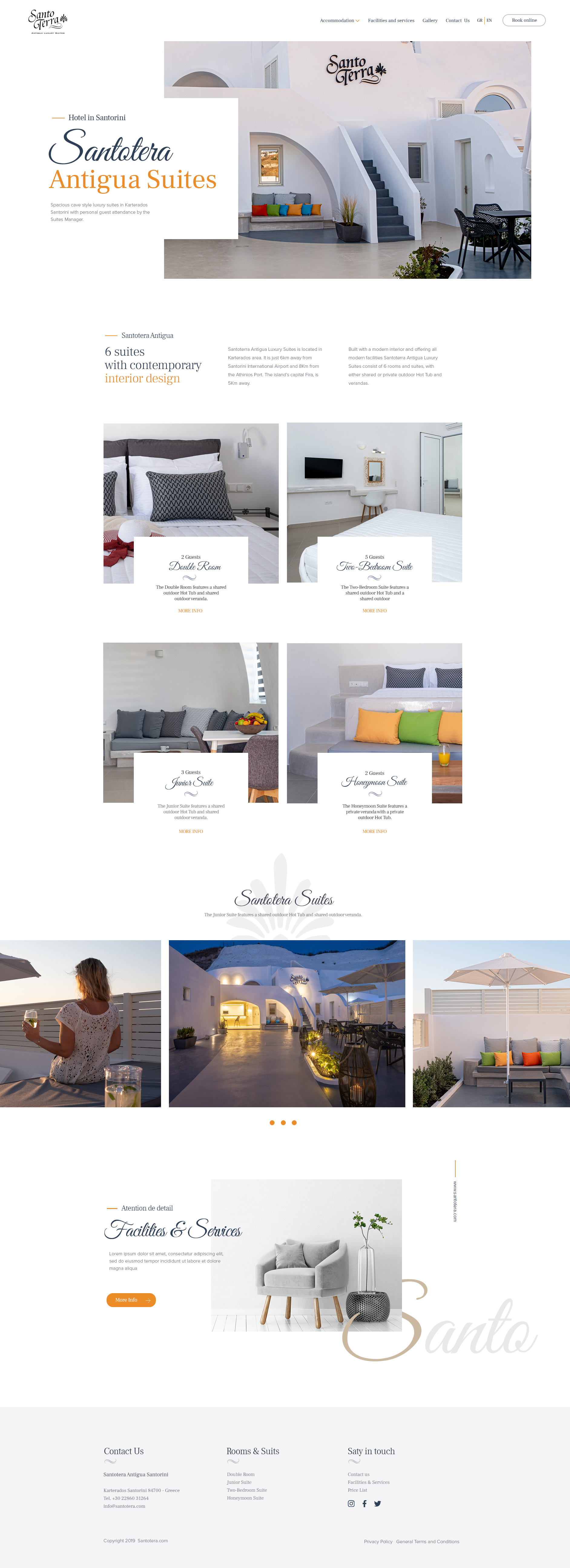 Santotera Antigua Suites branding graphic design greece hotel minimal typography ui web design website