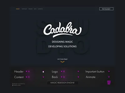 Cadabra Studio Website Redesign 3d branding c4d cadabra clean design homepage landing motion promosite redesign typography uiux web website