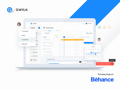 Qwick Platform - Behance Case Study app behance dashboard desktop education gantt chart interaction logo milestones platform project management task management tasks ui web app