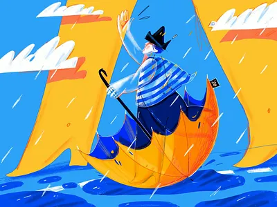 Little Pirate Of A Rainy Days character clouds illustration ipad pro legs pirate procreate rain umbrella