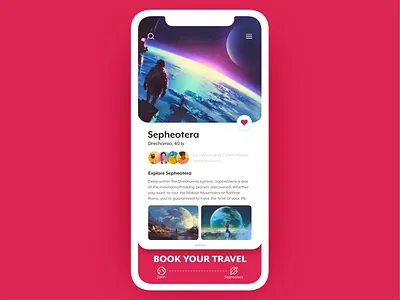 Explore Sepheotera adobe xd animation auto animate booking mobile app planet space travel
