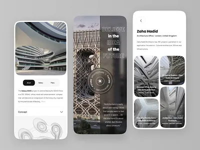 Architecture Mobile App android app application architecture blog building concept design discovery house ios magazine minimal mobile mobile app neat real estate ui zaha hadid