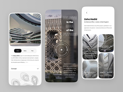 Architecture Mobile App android app application architecture blog building concept design discovery house ios magazine minimal mobile mobile app neat real estate ui zaha hadid