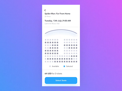 Seat selection & payment - Animation aniamted gif animation app cinema design minimal movie app ui ui design ux