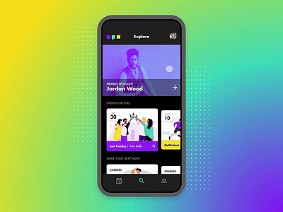 YPOS | Sliding Event Card Animation a small studio animation app dark mode events identity illustration invision studio logo networking product design professional services seattle sketch social media social network ui ux