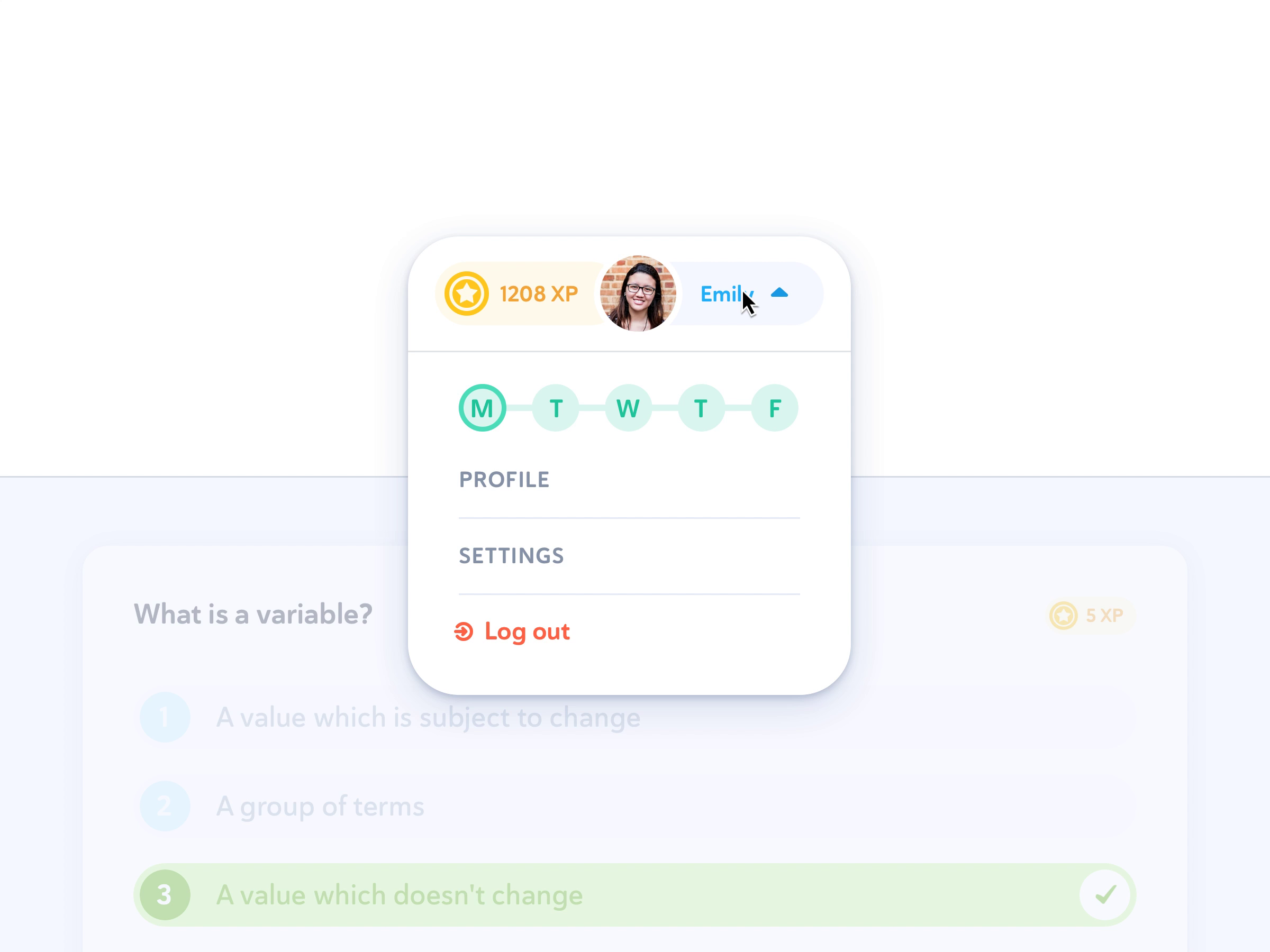 Example of Gamification Profile Menu - Stairway Learning