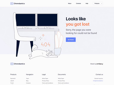404 Page. Branding & Website. Chronobank 404 404 error 404 error page 404 page 404page animation blinking brand branding cat clean design embacy landing landing page minimal ui
