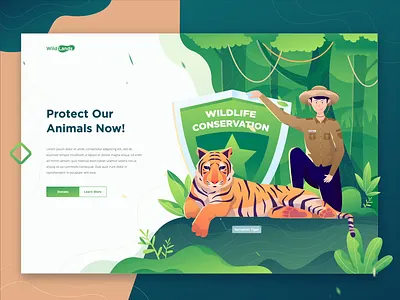 Wild Lands - Animal Conservation Landing Page animal animal conservation character forest gradient green illustrations jungle landing page tiger ui ux