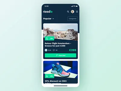 Needle – Like Interaction animation animations app app design cards cards design like micro interaction mobile mobile app mobile app design video