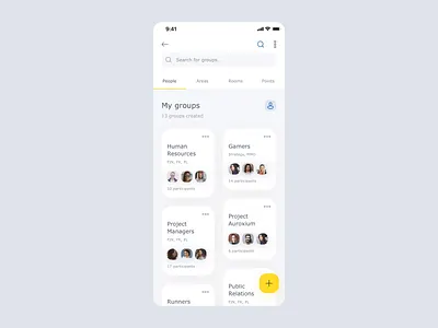 World of Working App - Navigation after effects animation application cards case study clean groups ios mobile app navigation product design ui user list ux yellow