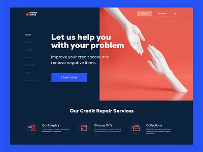 Credit Landing Page Concept animation bank blue credit digital figma interface landing landing design landing page money principle red ui uiux design ux web web design website design