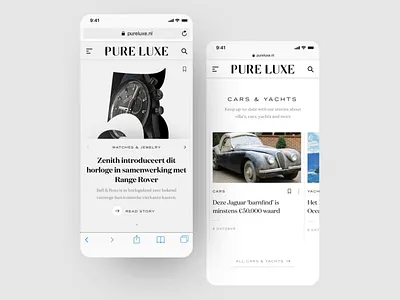 Mobile Screens of Pure Luxe Online Magazine luxury online magazine ui ui ux ui design uiux user interface webdesign website