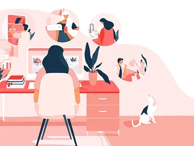 Home Office 2d animation blue business character dates design desktop handshake human illustration laptop motion graphics office people project vidico web website work