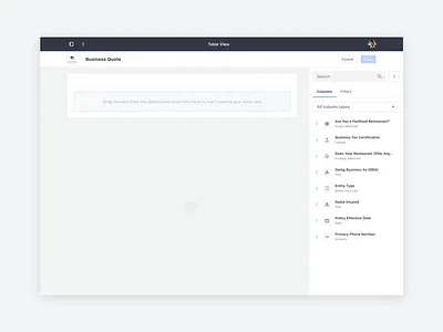 Table View Builder – Drag and Drop Interactions affordance builder drag and drop interaction lexicon liferay motion design principle sidebar table ui ux