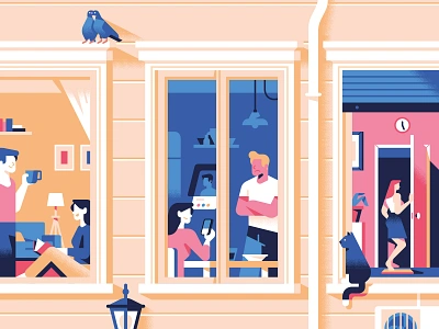 Specchio - Strange couples apartment article building character couple cover design flat geometric house illustration magazine people relationship view window