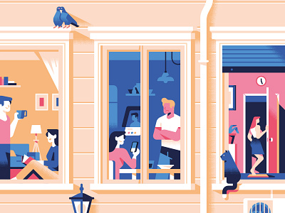 Specchio - Strange couples apartment article building character couple cover design flat geometric house illustration magazine people relationship view window