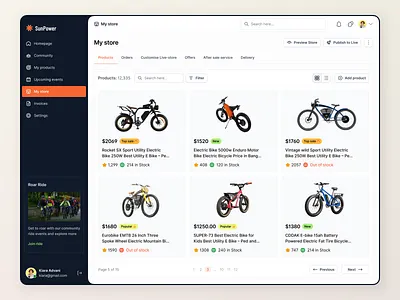 SunPower Electric Bike Store Design applicationdesign bicycle business buyonline community creativedesign designidea designinspiration ebike electricbike event minimaldesign minimalui onlineshop software store uiuxdesign uxsolution webdesign webui