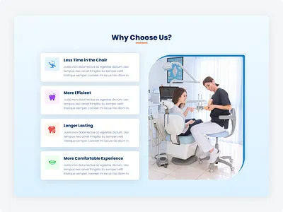 Dental Website UI – Why Choose Us Section 💡🪥 clean ui clinic landing page conversion design dental website doctor website figma design healthcare ui medical web ui responsive ui soft ui ui ux ux ui web design web layout why choose us