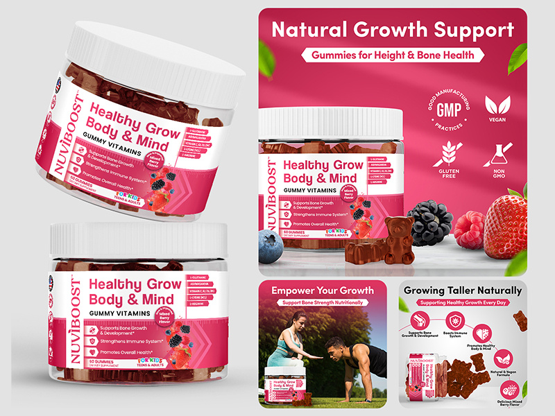 Amazon Product Listing Images | NUVI BOOST 3d amazon amazon listing amazon listing design amazon listing images branding ctr image design ebc gummies infographic label label design listing design listing images logo packaging packaging design product packaging supplement