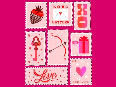 Artwork - Romantic Love Stamp Collection art artwork charming illustration cupid arrow floral art gift illustration greeting cards hand drawn heart design love letters love stamps love symbol retro design romantic romantic illustration romantic love stamp collection valentines day vintage postage