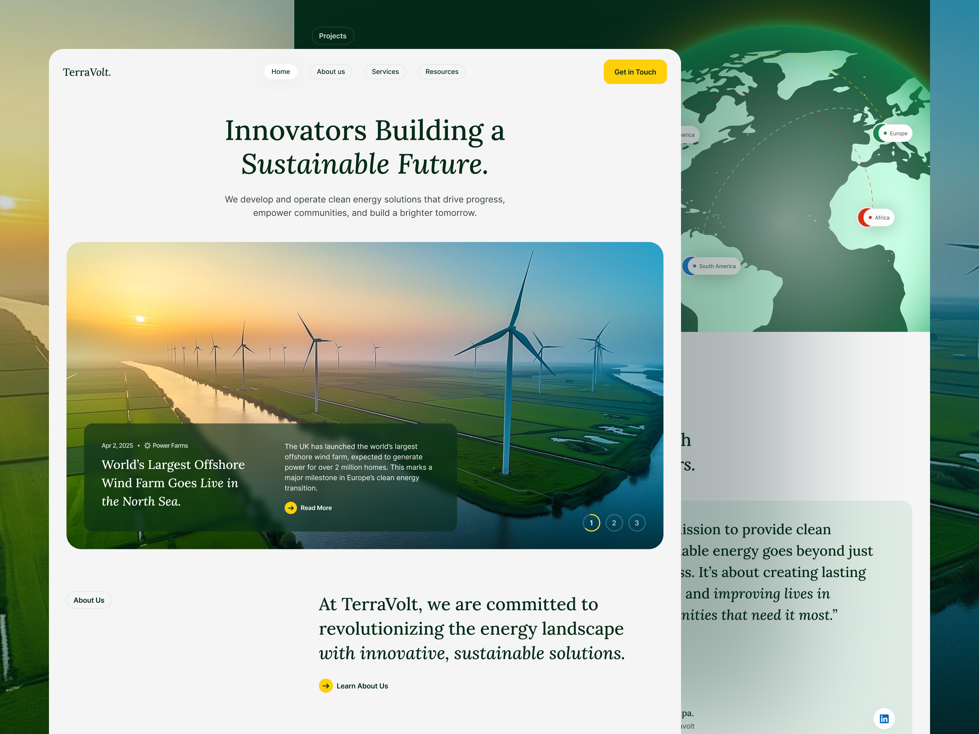 TerraVolt - Sustainable Energy Platform energy energy website hydropower landing page renewable renewable energy solar energy sustainability ui web design webdesign wind energy