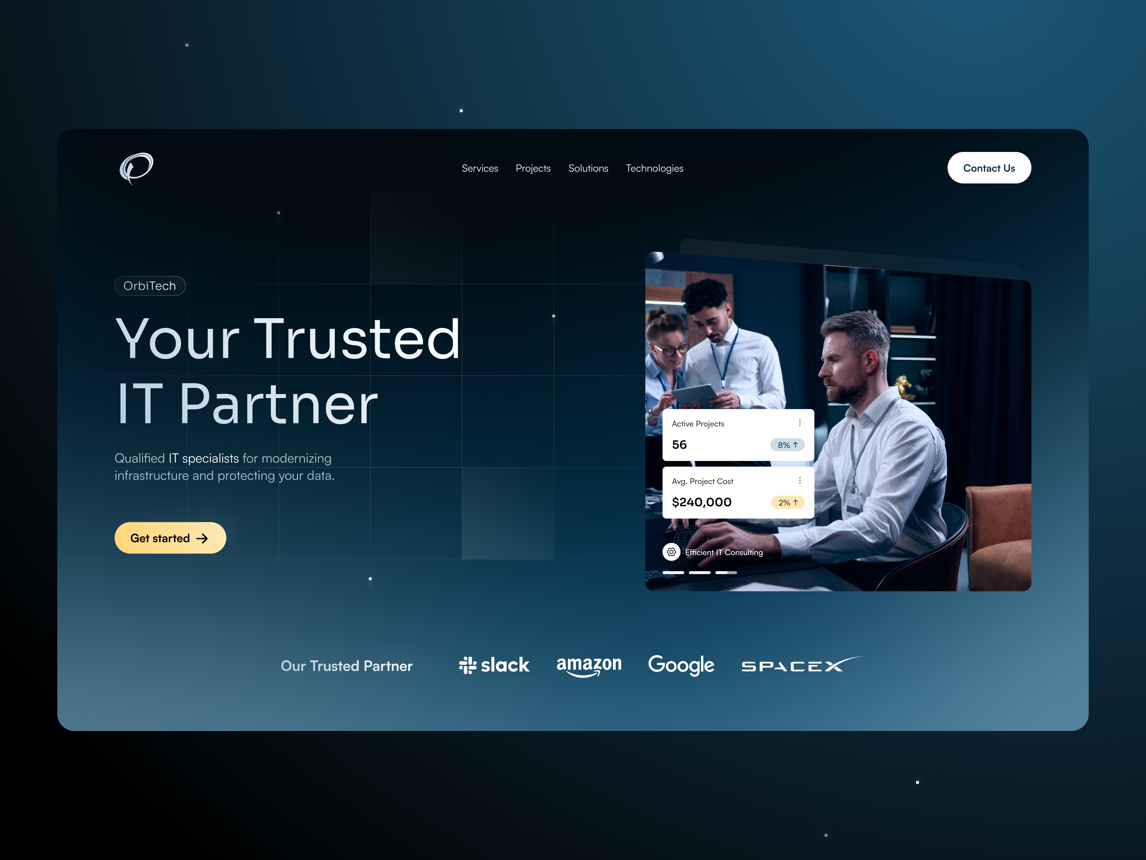 OrbiTech — Modern Website for IT Services agency website business website clean design consulting website corporate website cybersecurity dark ui interface design it website landing page modern ui professional design saas design smart solutions tech consulting tech solutions tech website ui inspiration uxui design web design