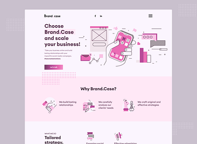 Brand.case Web Design flat icons illustration landing page logo pink ui ux vector web design