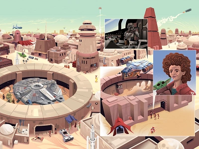 Mos Eisley Spaceport brushes character design desert drawn illustration luke skywalker mandalorian millennium falcon muti sand space spaceport spaceship starwars tatooine vector