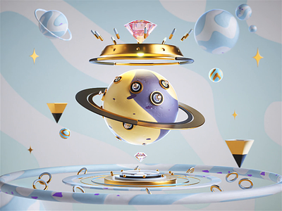 Cosmic Dreams - Cosmic Gem 3d 3dart abstract ae aftereffects animation art cinema4d cosmic crypto design diamond illustration motion nft octane planet render surreal vivid motion