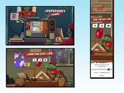 Peperuney | Website | Meme token alt token art charachter coin crypto degen design illustration meme meme coin meme design memecoin website mobile pepe pizza ui web3 website