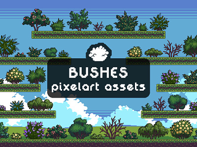 Free Bush Assets Pixel Art Pack 2d art asset assets bush bushes craftpix fantasy game game assets gamedev indie indie game nature object objects pixel pixelart pixelated set