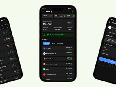 TradeUp : Invest in Relationships app application gifting screens design trading app shares shares sharing app stocks stocks gifting stocks view screen tades branding trading trading app trading app ui ui ui ux user interface ux for trading app ux research ux research for stocks