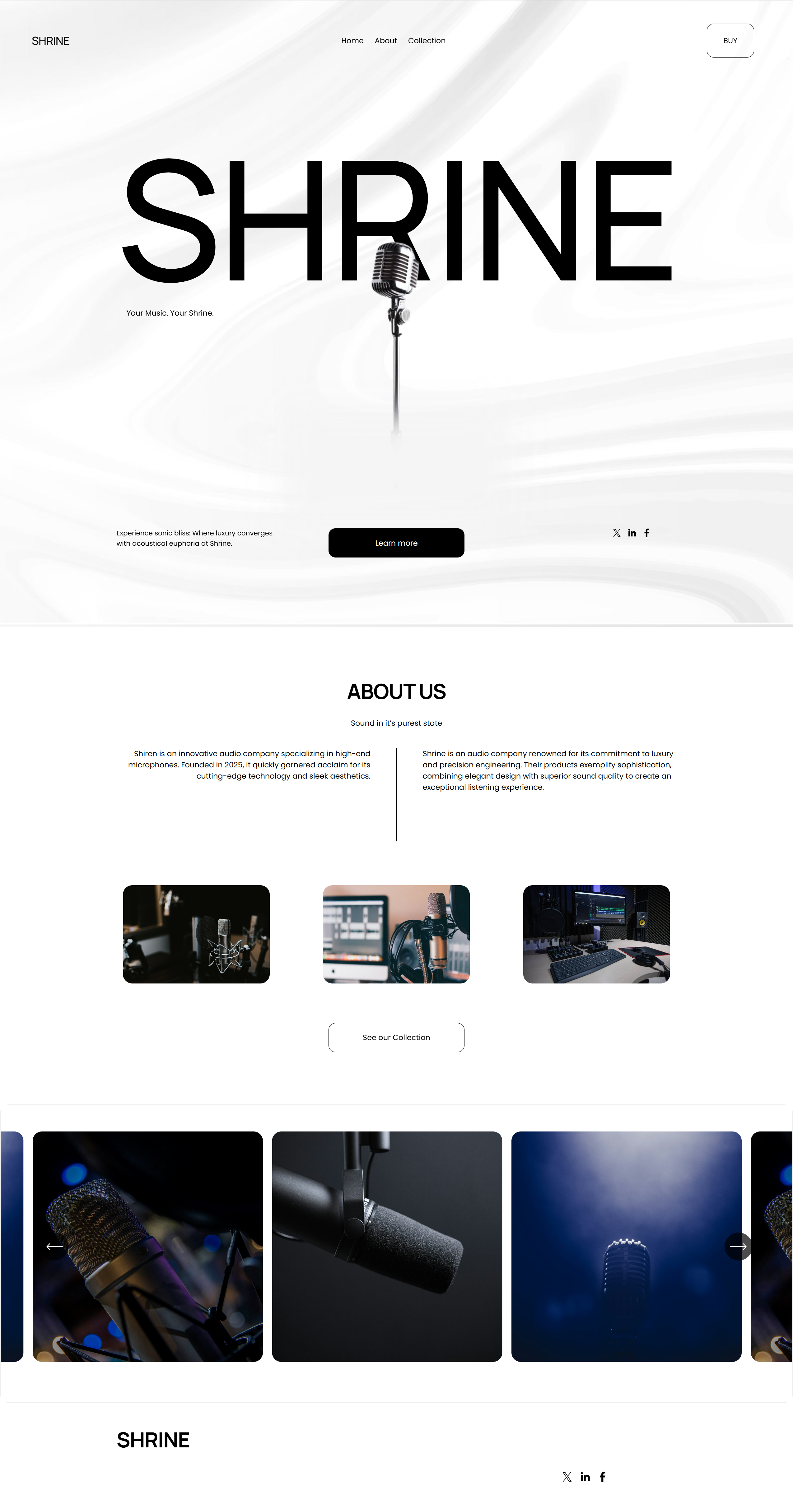 Shrine - Audio company website monochromatic responsive design responsive web design social media account integration squarespace web design website content