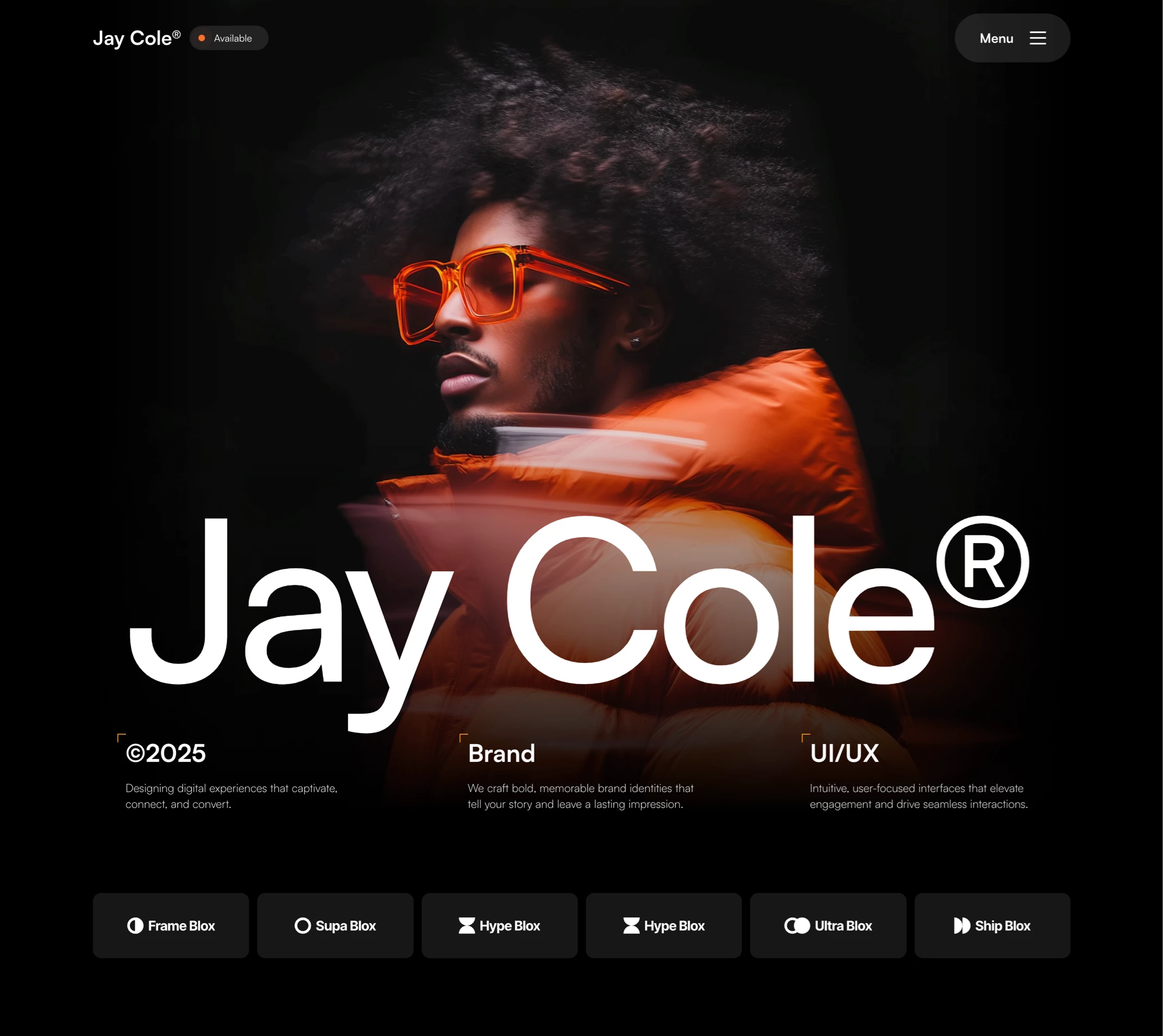 Dark Portfolio website hero section for Framer cta dark font framer header hero home landing orange personal portfolio section template typo typography ui ux webdesign website website design