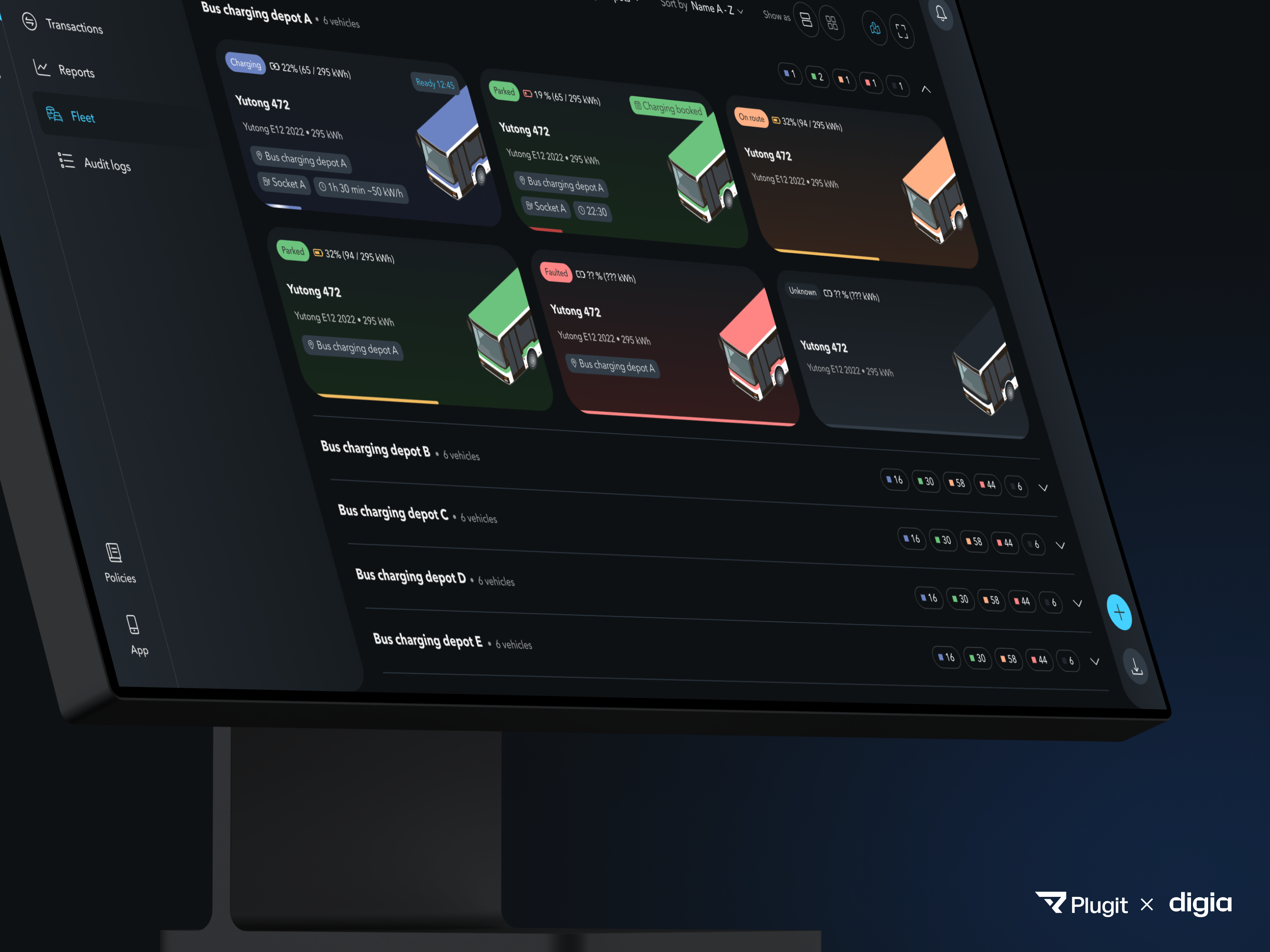 Plugit Cloud Design System - Fleet management platform admin dark dashboard design system electric vehicle ev fleet management ui ux