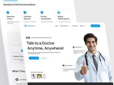 HealthCare - Consultation with Expert Doctor Landing Page clean ui digital healthcare doctor appointment doctor online health tech healthcare landing page medical consultation medical services medical website minimalist design modern ui online consultation patient care responsive design telemedicine ui design user friendly ux design web design