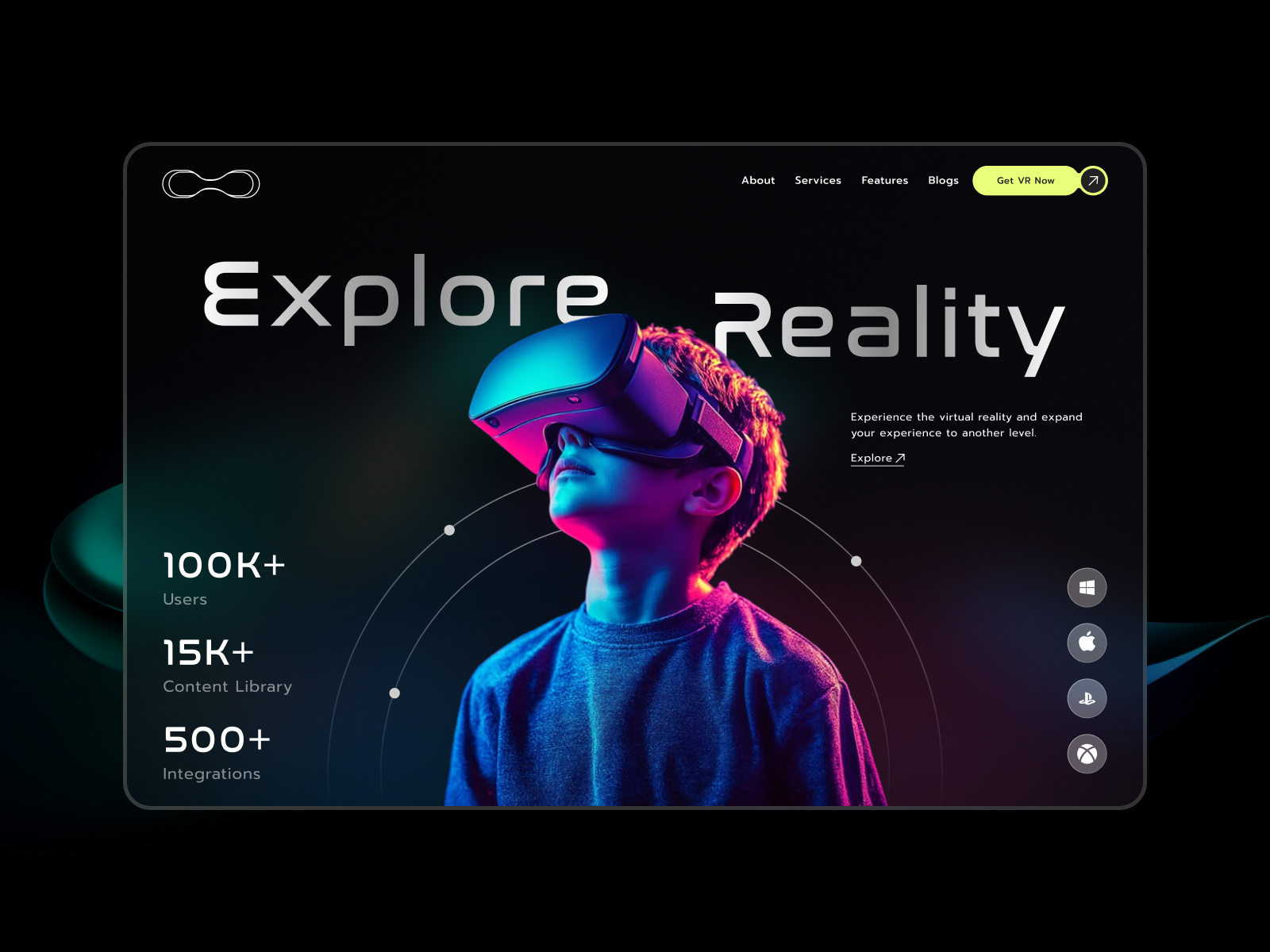 VR Reality – The Future of AR/VR Shopping bmvsi dark mode ecommerce headset interaction landing page minimal modern design product page responsive shopping technology trendy ui ux vr headset vr store web design
