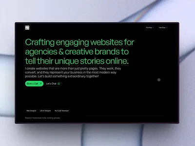 Dark Minimal Portfolio Website for Designers & Agencies agency website clean hero section clean website design dark and green website dark hero section dark modern website landing apge minimal portfolio website portfolio website web design