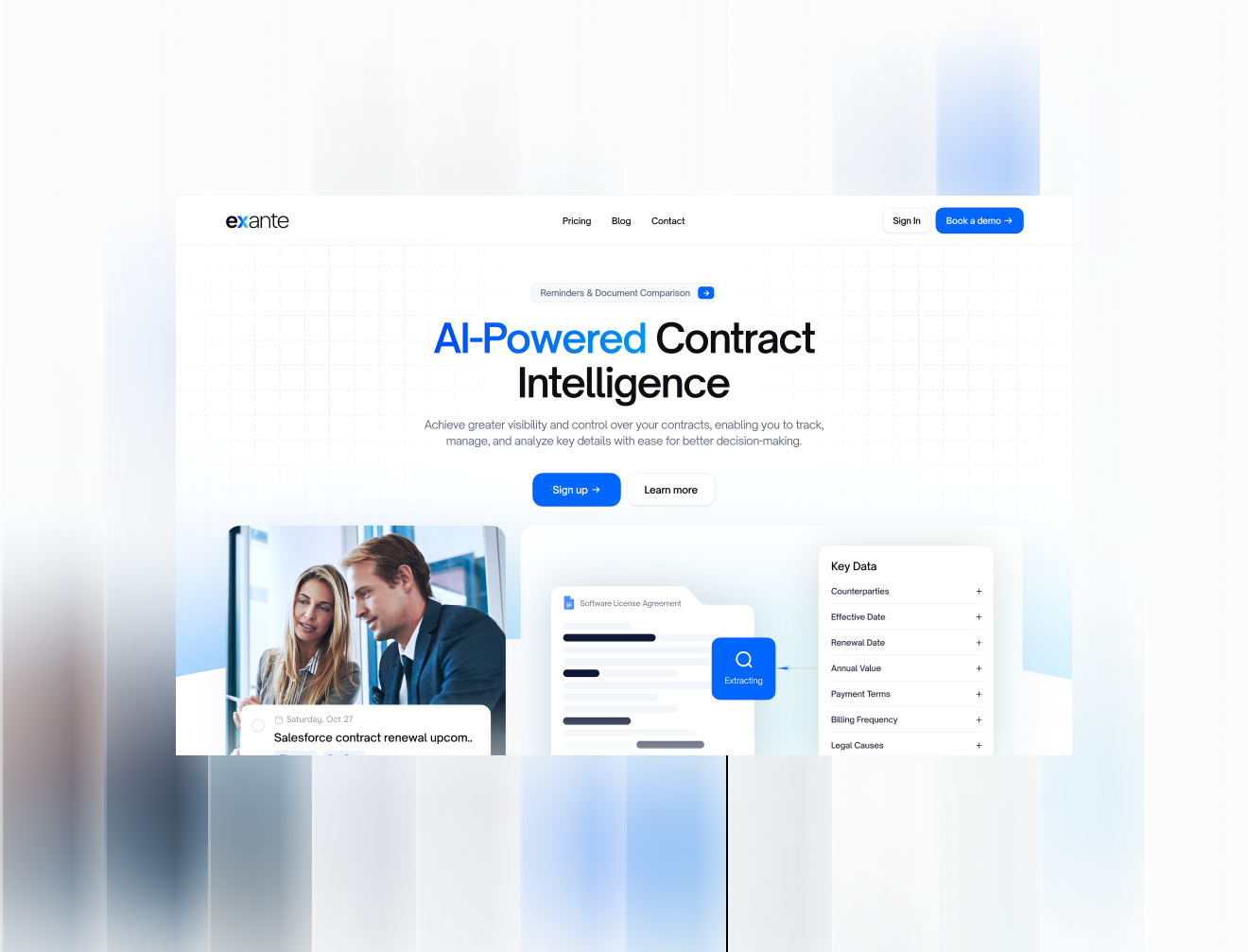 Exante Landing Page Design brand branding contract design featured gradient huncho landbook landing page management product design saas ui ux website design