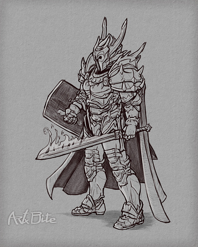 Dark Knight Sketch armor armour art artwork characterdesign commissionsopen concept darkfantasy design digital drawing epic fantasy illustration knight lineart shield sketch sword warrior