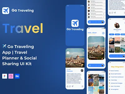 Go Traveling App | Travel Planner & Social Sharing UI Kit figma interactiondesign mobiledesign travelapp uiux
